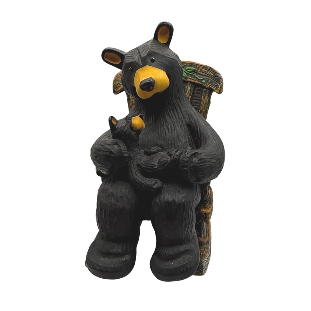 Bearfoots Black Bear Figurine Cuddle Time Mother and Cub Rocking Chair Decor